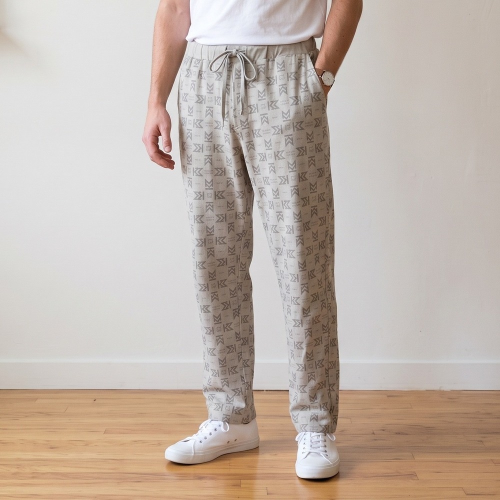 Maison Kitsune EVA Air Pants Large Beige Monogram Drawstring Lounge Pajamas